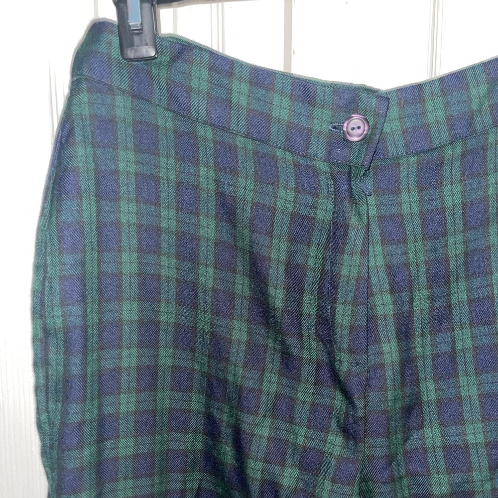 Green and blue plaid trousers